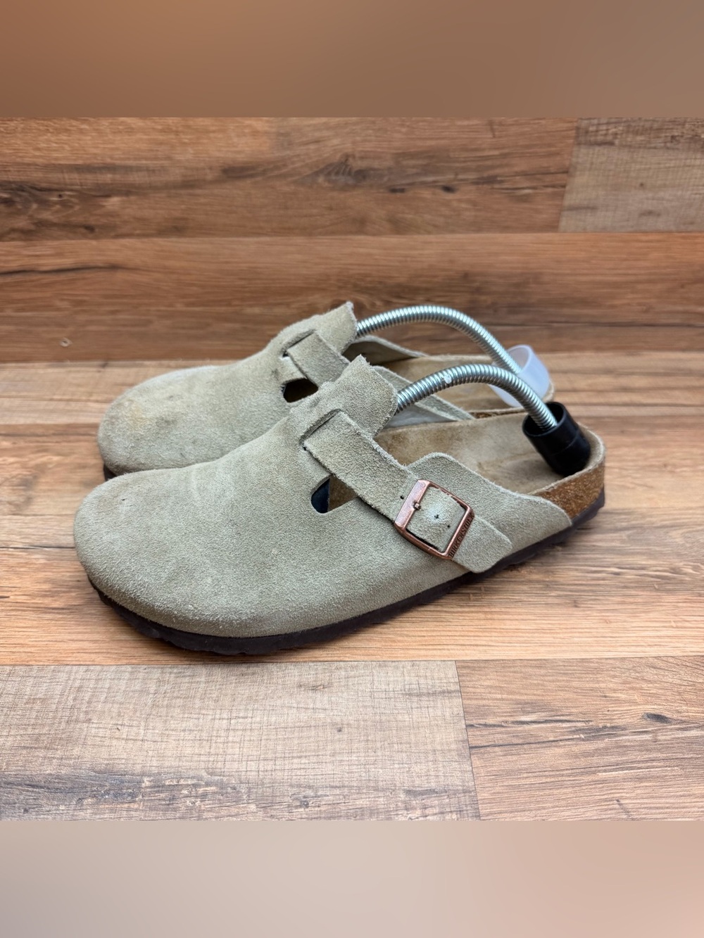 Birkenstock Women's Beige Suede Clogs with Buckle - Picture 2 of 7